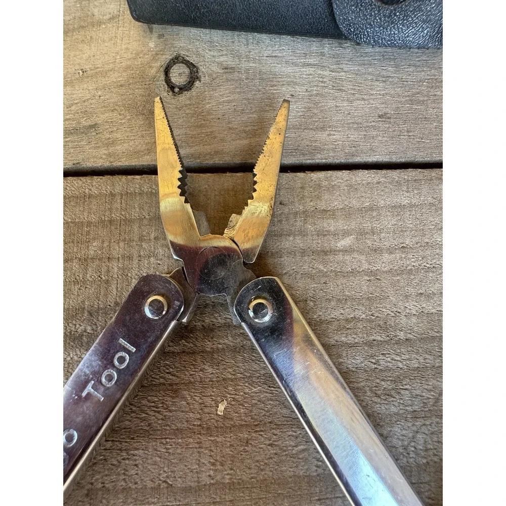 Vintage Chicago Tool Chrome‎ Multitool. With Case Pliers, Knife & Accessories